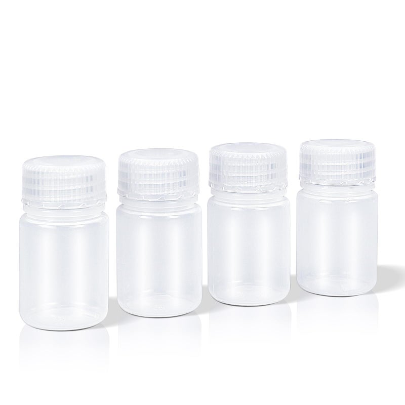DEMORA 1 oz Small Plastic Bottles with Caps, Airtight Refillable Wide Mouth Travel Bottles for Toiletries, PP Food Grade Plastic Containers for Liquids Pill Sample Lab Reagent (Clear, 4 Pcs) - Image 1